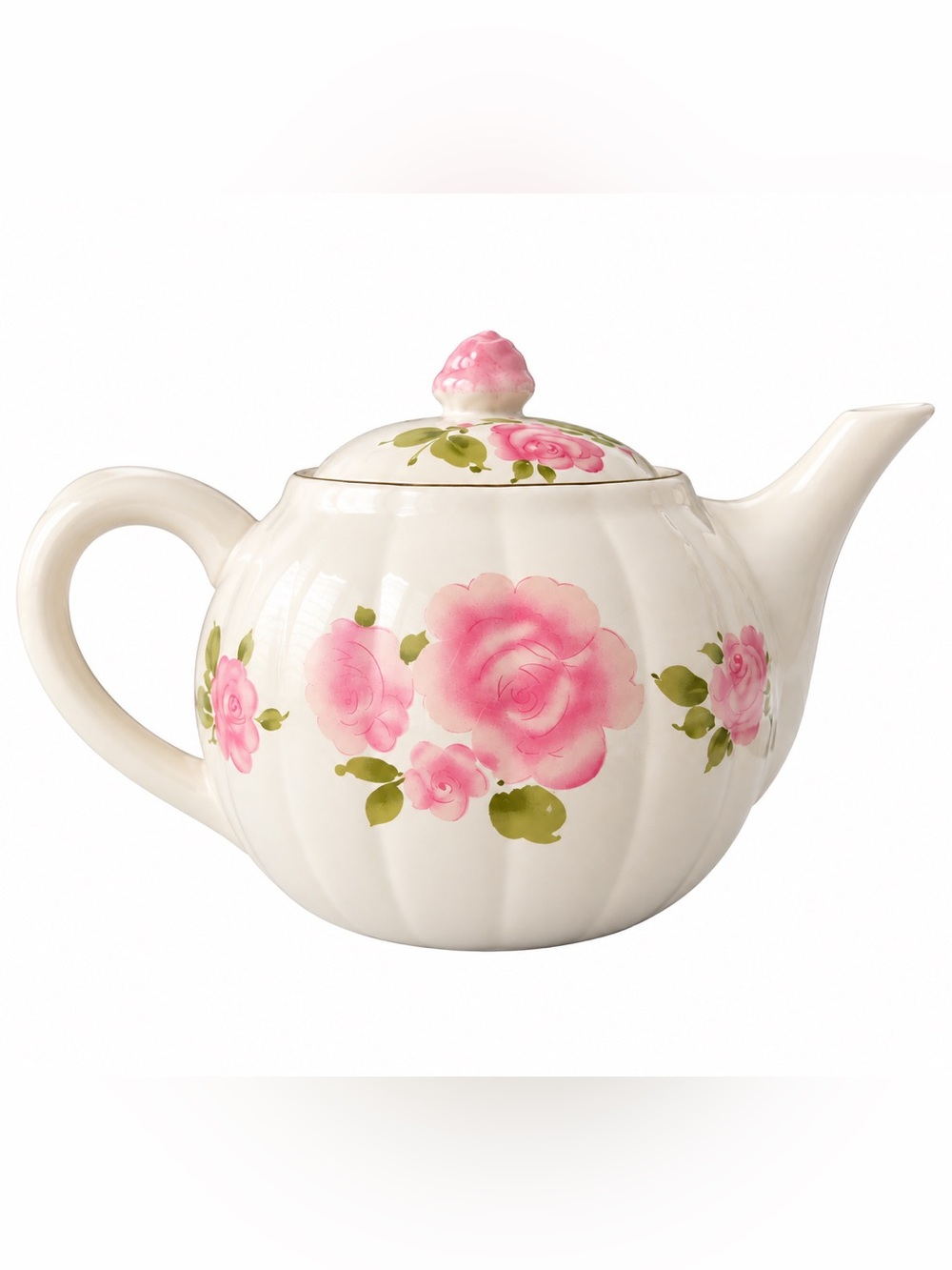 Classic Floral Ceramic Teapot - Pink Roses